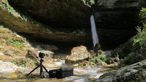 Beautiful waterfall over rocks Stock Footage 71567560