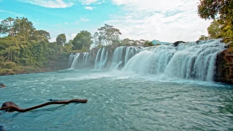 Beautiful waterfall panoramic sunset view seamless loop Stock Footage 101102106