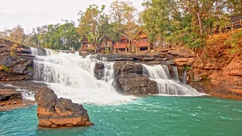 Beautiful waterfall panoramic sunset view seamless loop Stock Footage 101270057