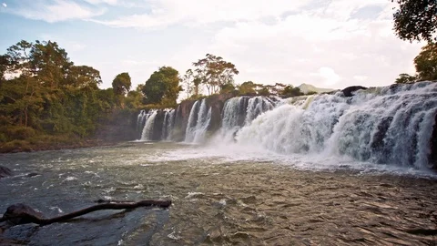 Beautiful waterfall panoramic sunset view slow motion Stock Footage 101270156