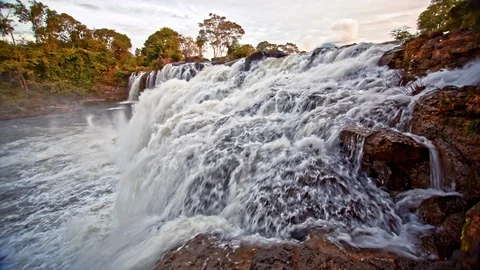 Beautiful waterfall panoramic sunset view slow motion Stock Footage 101311511