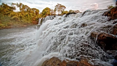 Beautiful waterfall panoramic sunset view slow motion Stock Footage 101311527