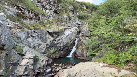 Beautiful waterfall in Parque Nacional Nahuel Huapi, Bariloche. Argentina. Stock Footage 280114853