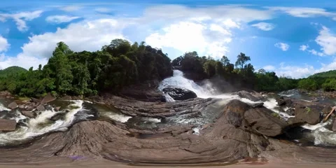 Beautiful waterfall in the rainforest. Bopath Falls. 360 panorama VR. Sri Lanka Stock Footage 201784968