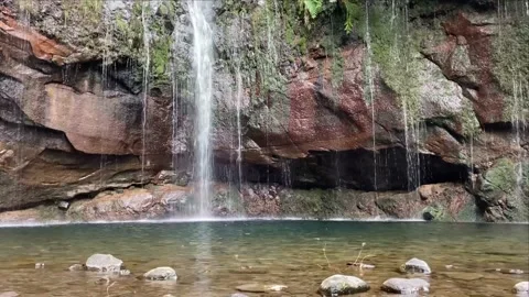 Beautiful waterfall Risco at Levada das 25 Fontes, Madeira island, Portugal. Stock Footage 168084727