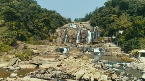 Beautiful waterfall with rock  Arial view 库存影片 157588064