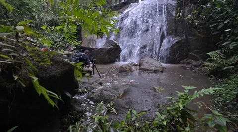 Beautiful Waterfall In Tropical Forest, Camera Slide Right Video stock 47891839