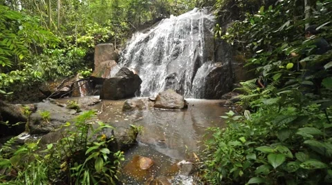 Beautiful Waterfall In Tropical Forest, Camera Slide Left Stock-Footage 47892136