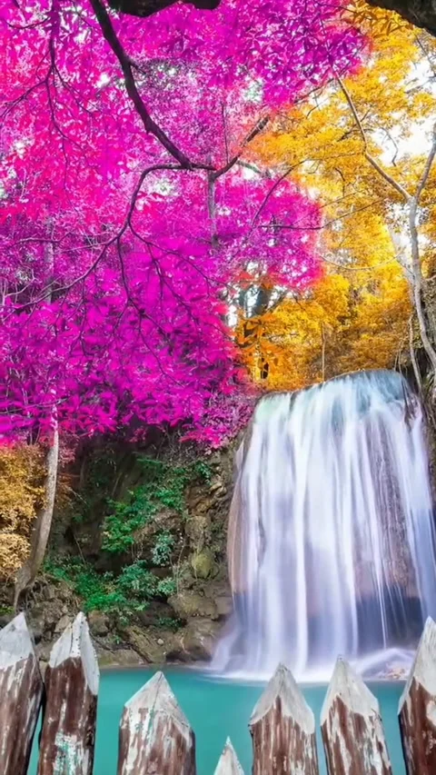 Beautiful waterfall view Stock Footage 203933403