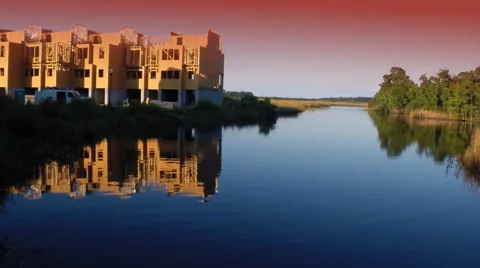 Beautiful waterfront construction site Stock Footage 43157459