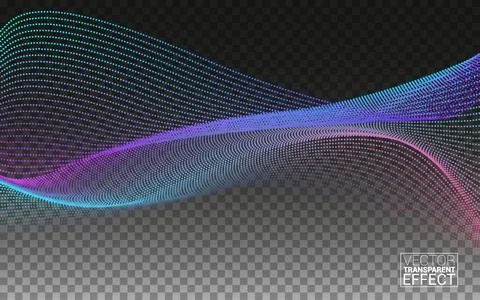 Beautiful wave shaped array of glowing dots. Dynamic particles sound wave flo Illustrazione stock