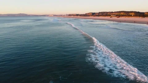 Beautiful Waves during Sunset at Costa da Caparica beach, Portugal Stock Footage 145975320