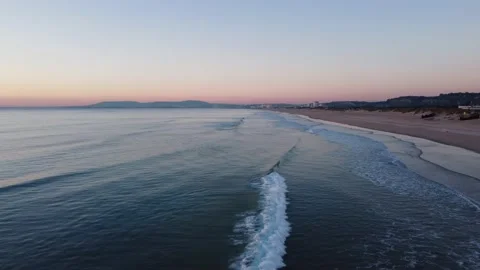 Beautiful Waves during Sunset at Costa da Caparica beach, Portugal Stock Footage 146102437