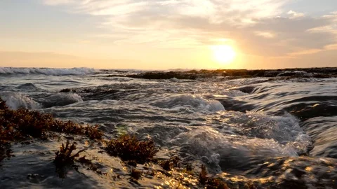 Beautiful waves during sunset Stock Footage 89711371