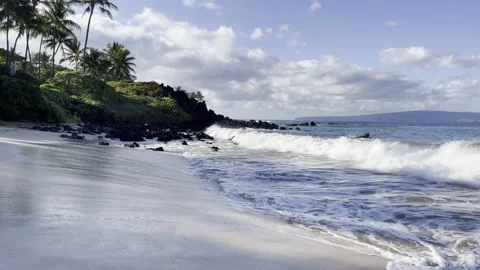 Beautiful waves hitting the beach in Hawaii Stock Footage 186881659