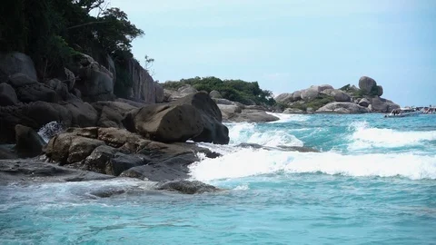 Beautiful waves at the shore Stock Footage 92763696