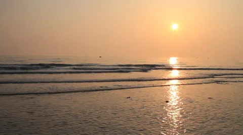 Beautiful waves on sunset beach Stock Footage 23104626