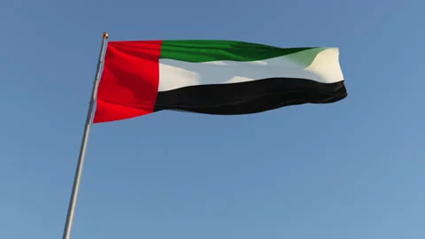 Beautiful waving UAE flag in the sky close up Stock Footage 148709281