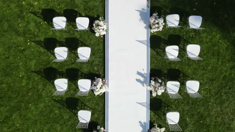 Beautiful wedding arch top view with drone Stock Footage 140750330