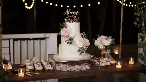 Beautiful wedding cake with flower design Stock Footage 145853285