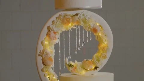 Beautiful wedding cake at wedding, slow motion video, wedding cake details Stock Footage 306154977
