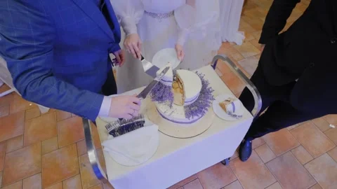 Beautiful wedding cake at wedding, slow motion video, wedding cake details Stock Footage 306156649