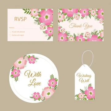 Beautiful Wedding Card elements vector Illustration. Collection of thank you Stock Illustration