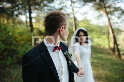 Beautiful wedding couple posing Stock Photos