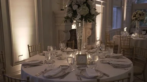 Beautiful wedding decor in restaurant Stock Footage 168492460