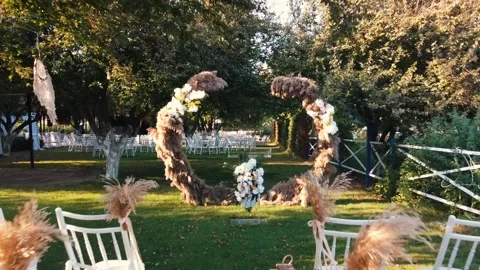 Beautiful wedding setup background.event organization table setting decor. Stock Footage 219614206