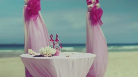 Beautiful wedding setup  on tropical beach background Stock Footage 54819061