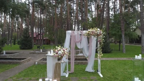 Beautiful wedding setupin forest Stock Footage 82047010