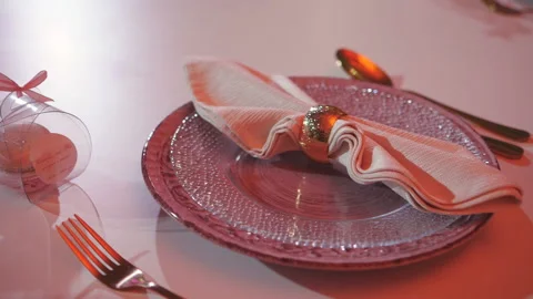 Beautiful wedding table decor. Setting the table for a wedding dinner. Stock Footage 149819507