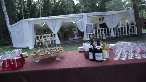 Beautiful wedding table with food Stock Footage 64045361