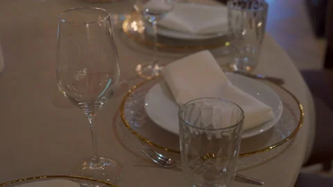 Beautiful wedding table serving with blue lights. Stock Footage 149779670