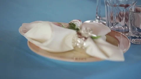 Beautiful Wedding table set up,dolly shot Stock Footage 71768393