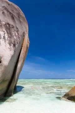 Beautiful white beach Anse Source D'Argent in La Digue, Seychelles with sceni Stock Photos