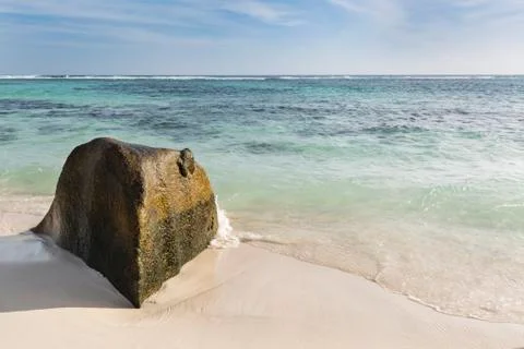 Beautiful white beach Anse Source D'Argent in La Digue, Seychelles with a sce Stock Photos
