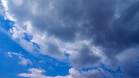 Beautiful white clouds move across the blue sky. Time Laps composition in motion Stock Footage 136773925