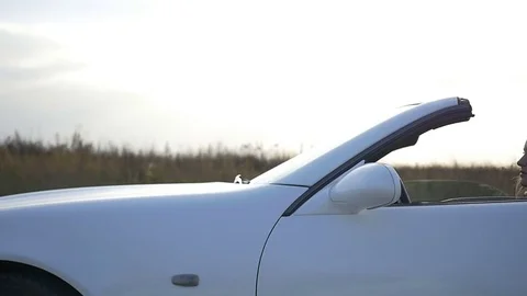 Beautiful white convertible closeup Stock Footage 70582902