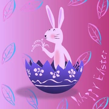 Beautiful white easter bunny on pink background Stock Illustration