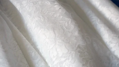 Beautiful White Fabric with Delicate Patterns Stock Footage 110481408