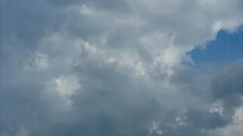 Beautiful white fluffy clouds slowly float against the blue sky. Timelapse video Stock Footage 307758068