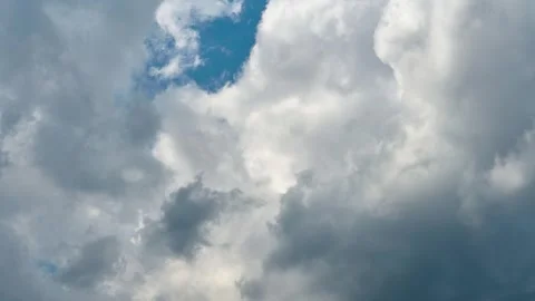 Beautiful white fluffy clouds slowly float against the blue sky Stock Footage 342720298