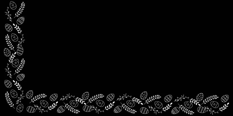 Beautiful white frame with Easter eggs composition. Decorative element for .. 스톡 일러스트