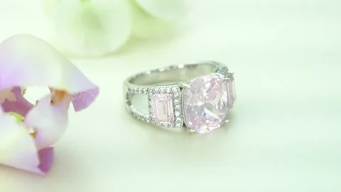 Beautiful White Gold Diamond Ring paved with stones Stock Footage 135276161