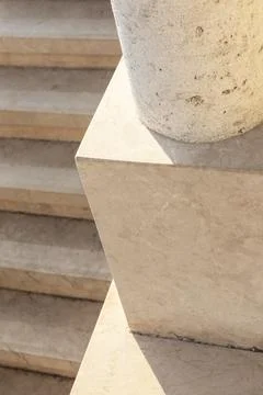 Beautiful white limestone pillar, elements, and stairs in summer at Makarska Stock Photos
