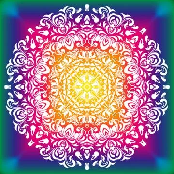 Beautiful white mandala. Mandala vector rainbow background. Illustrazione stock