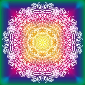 Beautiful white mandala. Mandala vector rainbow background. Illustrazione stock