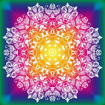 Beautiful white mandala. Mandala vector rainbow background. Stock Illustration